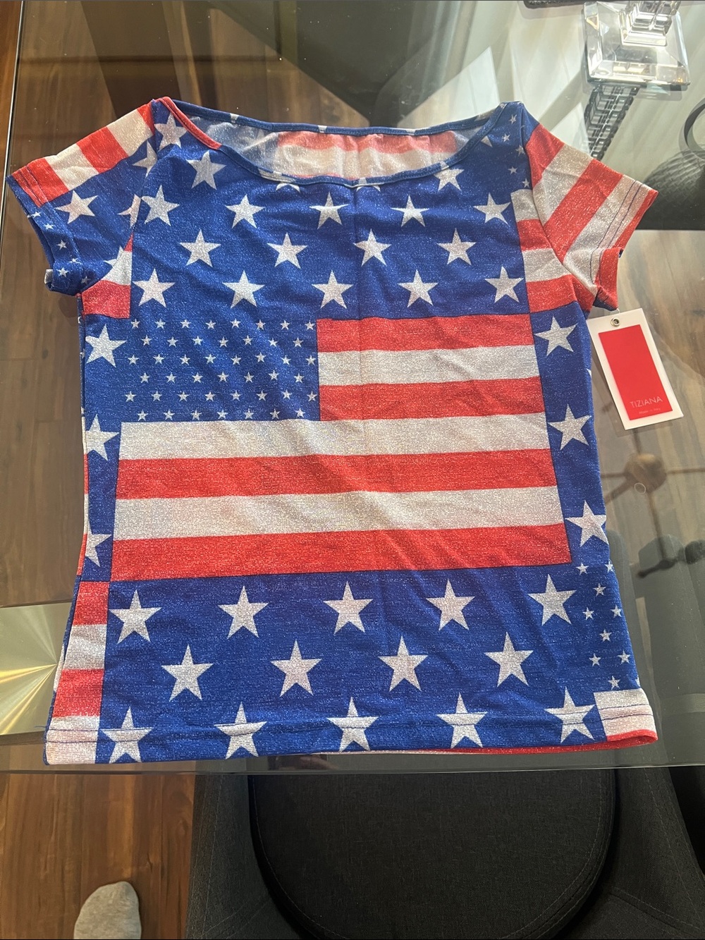 Red, White & Blue Flag Print Tee